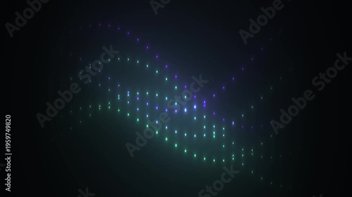 Abstract Glowing Particle Waves on Dark Background with Blue and Green Lights