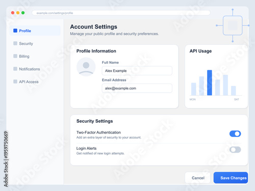 User Account Management and Security Interface