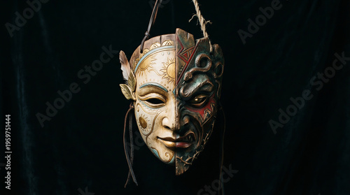 Wallpaper Mural Duality mask representing good and evil on black background Torontodigital.ca