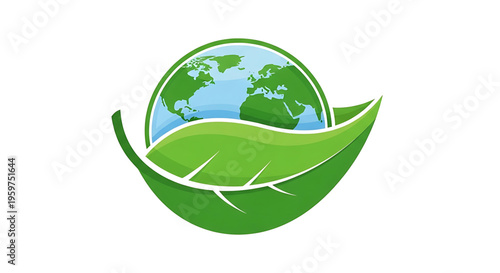 A green leaf cradles the Earth in a symbol of eco-friendly care and sustainability.