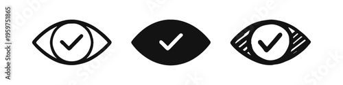 Eye with Checkmark Icon Set - Verified View Symbol for Confirmation, Approval, and Visibility
