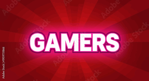 Gamers Text Title - Neon Glow Effect on Red Radial Background