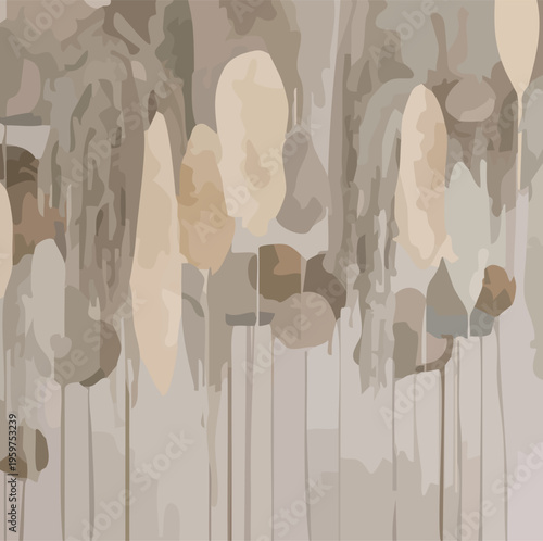 This abstract artwork, characterized by its neutral beige, tan, and grey tones with vertical "drip" elements, is available both as professional
wall murals and as canvas wall art from several retailer