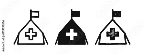 Medical Tent with Cross Icon Set - Emergency Field Hospital and First Aid Shelter Vector