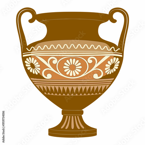 Ancient greek amphora with floral and geometric decorative patterns