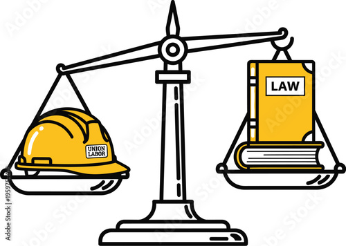 Labor union and law weighed on a balance scale equally