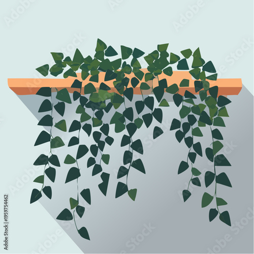 Lush Green English Ivy Hedera Helix Trailing from a Shelf Flat Vector Illustration