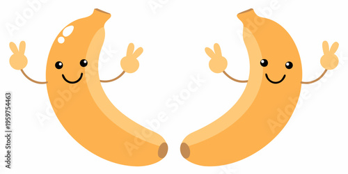 Two cheerful cartoon bananas with faces and hands making gestures