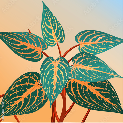 Vibrant Flat Vector Illustration of Tradescantia Zebrina Houseplant with Colorful Variegated Leaves and Gradient Background