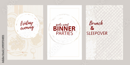 Three vertical story templates with text for social media posts