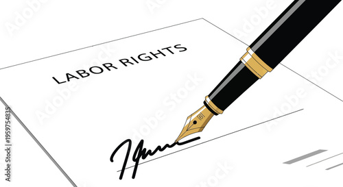 Labor rights document being signed with a pen