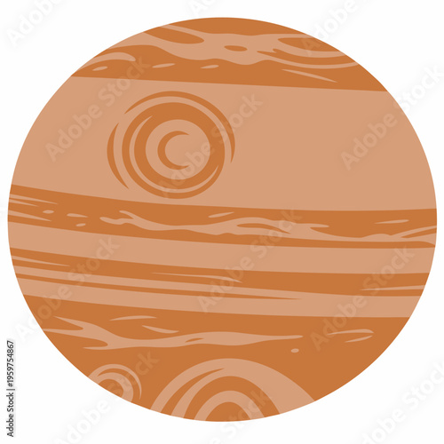 A stylized illustration of the planet jupiter with swirling bands