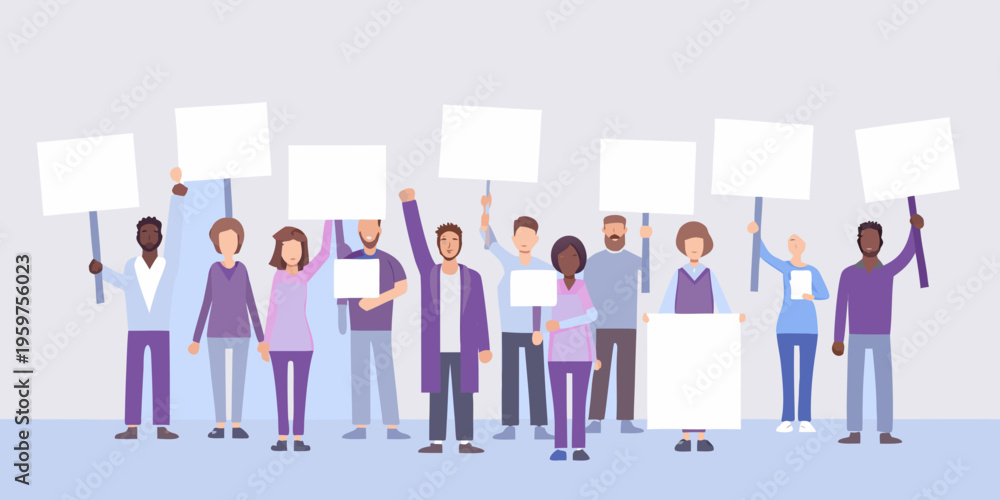 Fototapeta premium Diverse group of people holding blank signs in a peaceful protest