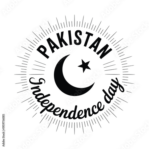 A graphic design featuring the word pakistan a crescent moon and starburst rays