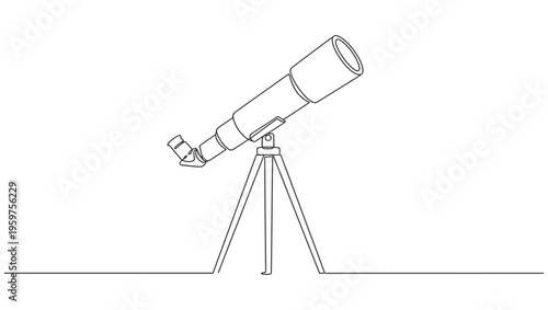 Continuous one line drawing of telescope. One line drawing illustration of telescope. Minimalist space concept