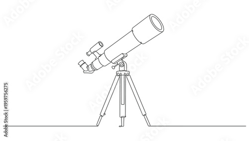 Continuous one line drawing of telescope. One line drawing illustration of telescope. Minimalist space concept