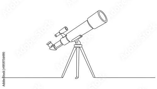 Continuous one line drawing of telescope. One line drawing illustration of telescope. Minimalist space concept