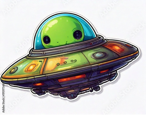 Green Alien in Spaceship Closeup.