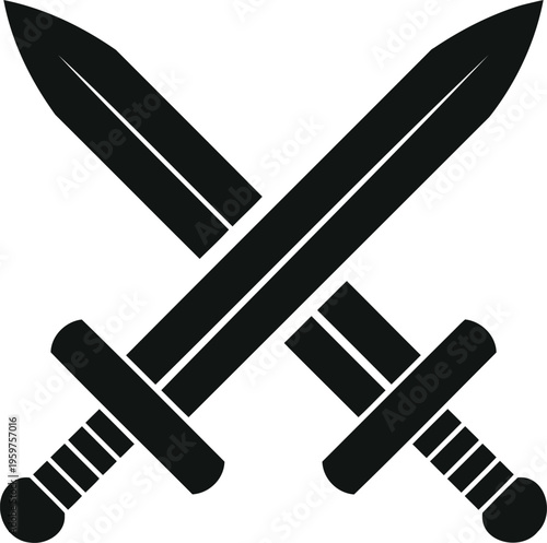 Crossed swords icon in silhouette style for medieval knight or ancient battle concept art