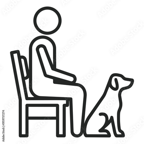 Person sitting with dog silhouette vector illustration isolated on white background for companionship concept