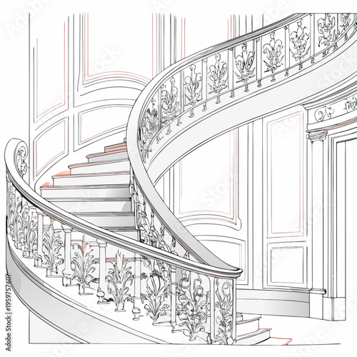 Elegant curved staircase with ornate details in a classical interior