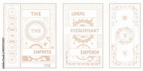 A set of three tarot cards displaying the lovers hierophant and emperor