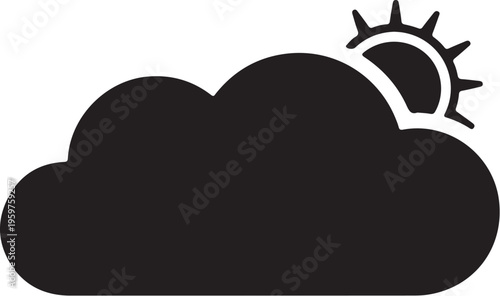 Black cloud, sunny day, weather icon, vector graphic