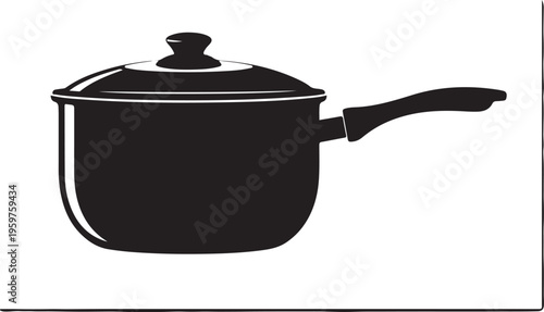 Black saucepan, cooking pot, kitchenware, vector illustration