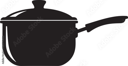 Black cooking pot, saucepan icon, kitchen utensil, cookware symbol