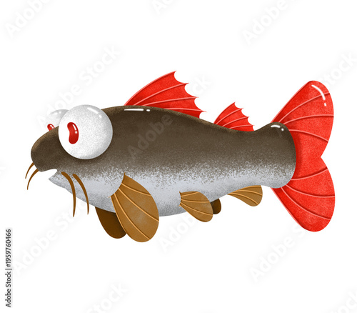 Foto Hand drawn illustration of cute catfish with round eyes
