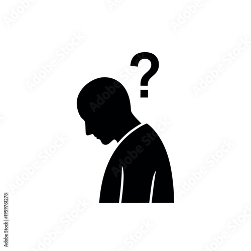Confused Person Silhouette with Question Mark Icon.