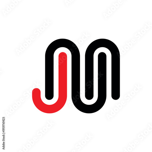 Abstract Minimal JM, MJ Logo Monogram With Red And Black