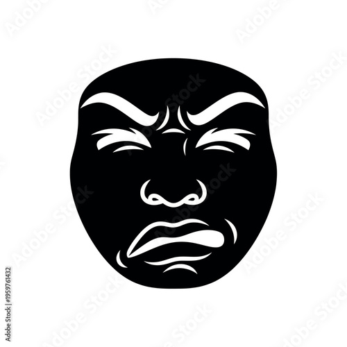 Disgusted face expression black and white illustration.