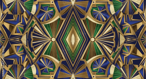 Art Deco geometric pattern gold blue green abstract design luxury background