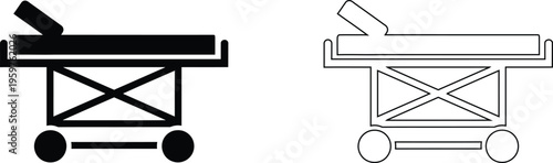 Medical stretcher icons in flat and outline styles, hospital gurney vector set, emergency patient transport bed symbols for healthcare design