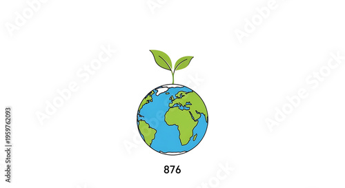 A vector graphic illustration of the Earth with a green sprout growing from it, symbolizing growth and sustainability.