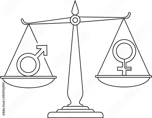 Balance between male and female symbols on a scale