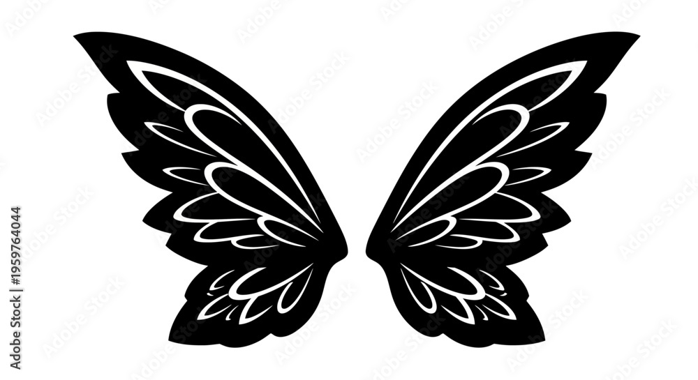 Obraz premium Pair of black and white butterfly wings isolated on a plain background.