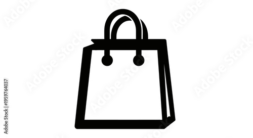 Minimalist black and white shopping bag icon with handles stands out on a plain background for a clean design.