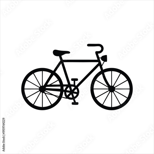 A simple black bicycle silhouette on a white background