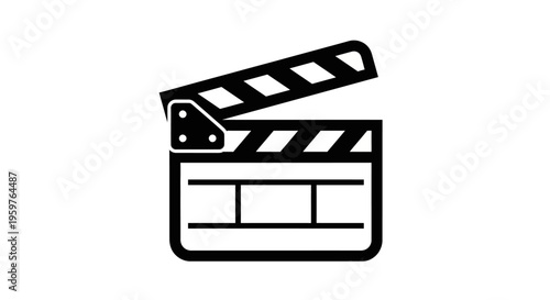 Black and white illustration of a film clapperboard used in movie production for scene marking.