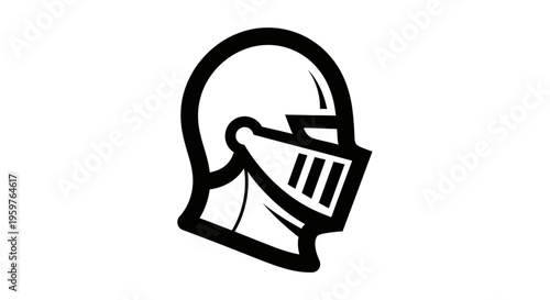 Medieval knight helmet icon in black and white for historical, cultural, or gaming designs.
