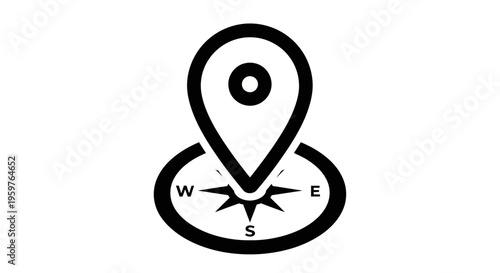 Black and white GPS pin icon isolated on a plain background for navigation and travel concepts.