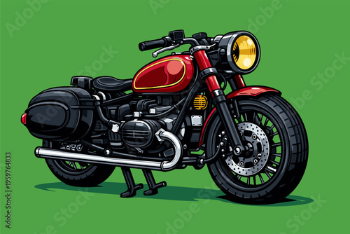 Cute Chibi Classic Motorcycle Vector Illustration