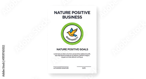 A vector graphic illustration of a nature positive business logo with a bird and green circle on a white background