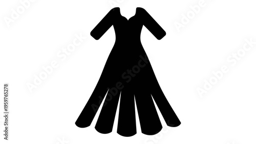 Black Anarkali Dress Silhouette Icon on White Background, Traditional Indian Attire