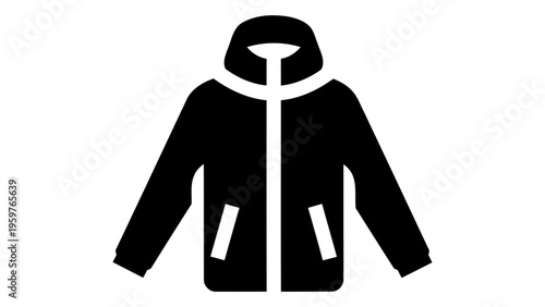 Black running jacket icon with text and description on white background