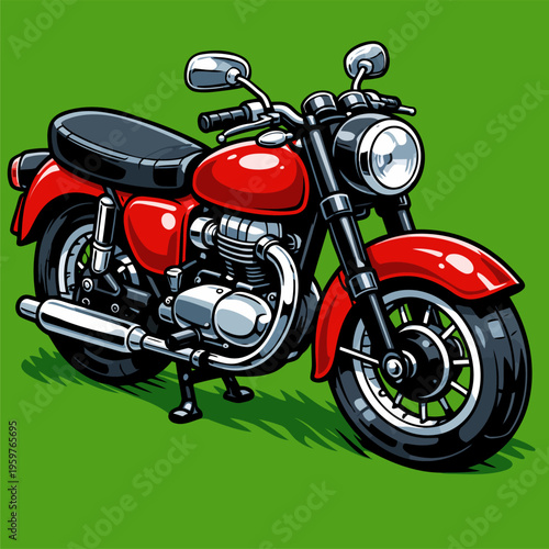 Cute Chibi Classic Motorcycle Vector Illustration