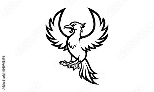 Majestic phoenix bird rising with wings spread in a powerful stance