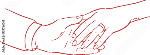 Bride and Groom Holding Hands with Ring Romantic Wedding Illustration